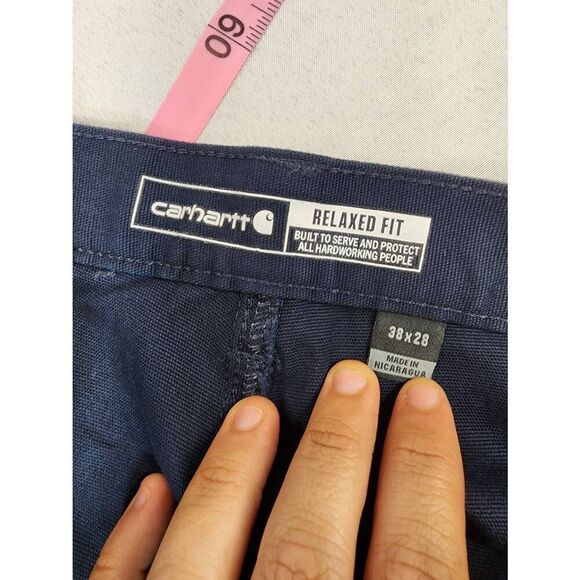 Carhartt Men's 38x28 Rugged Flex Rigby Dungaree Work Pant Navy Relaxed Fit Canva - Picture 8 of 10